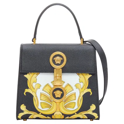 Pre-owned Versace Tribute Icon Black Gold Barocco Calfskin Medusa Crossbody Satchel Bag