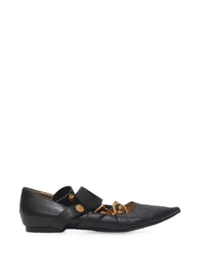 Pre-owned Versace Tribute Logo Ballet Flats In Black