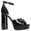 Versace Tribute Patent Medusa Open Toe Platform Sandal In Black