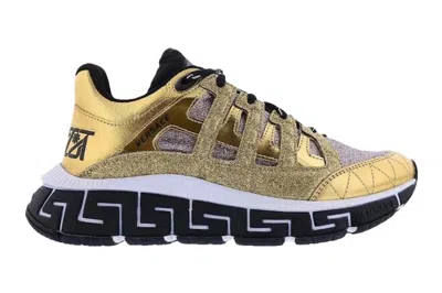 Pre-owned Versace Trigreca Glitter Sneaker Gold Multi (women's) In Gold/multi