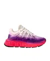 Versace Trigreca Low Top Lace Up Leather Faded Sneaker In Pink