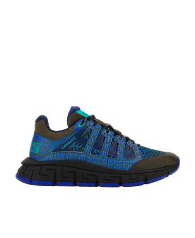 Versace Trigreca Panelled Chunky Trainers In Blue