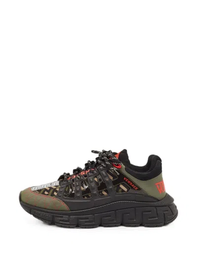 Pre-owned Versace Trigreca Panelled Sneakers In Black