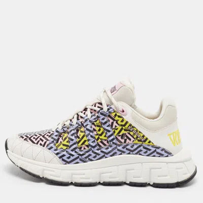 Pre-owned Versace Trigreca Size 41 Multicolor Fabric And Leather Lace Up Sneakers