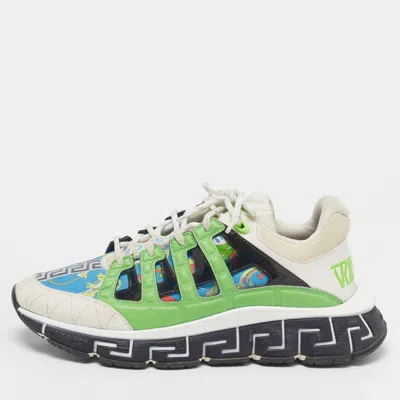 Pre-owned Versace Trigreca Size 42 Multicolor Canvas And Leather Lace Up Sneakers
