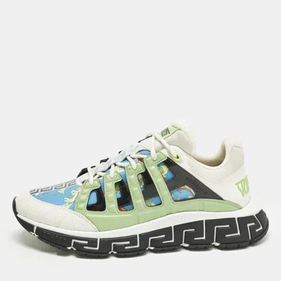 Pre-owned Versace Trigreca Size 46 Multicolor Canvas And Leather Low Top Sneakers