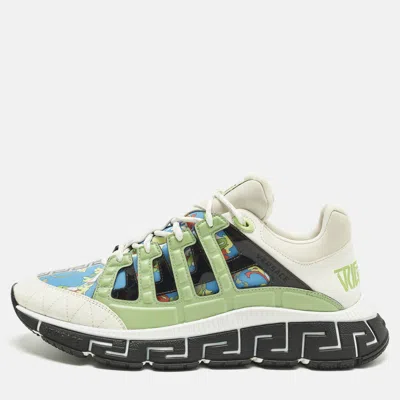 Pre-owned Versace Trigreca Size 46 Multicolor Canvas And Leather Low Top Sneakers
