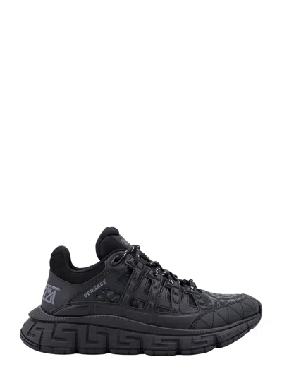 Versace Trigreca Sneakers With Baroque Jacquard Motif In Black