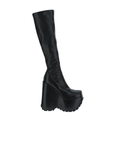 Versace Triplatform Knee-high Leather Boots In Black