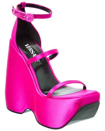 Versace Triplatform Satin Sandal In Pink