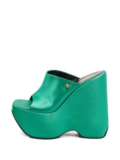 Pre-owned Versace Triplatform Wedge Sandals In Green