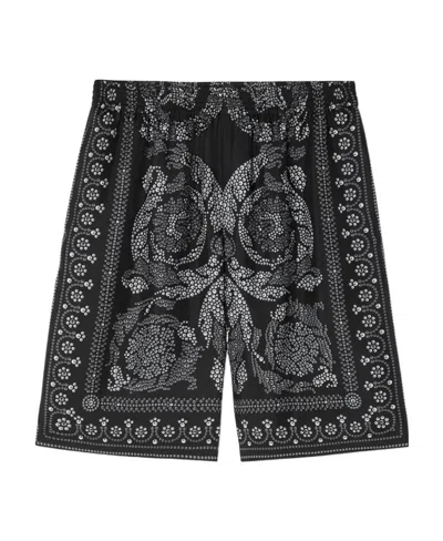 Versace Trompe L'oeil Print Track Shorts In Black