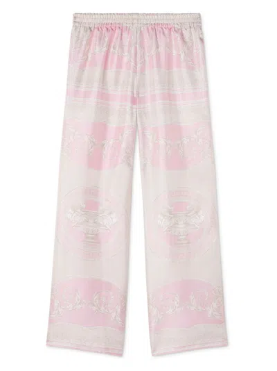 Versace Kids' Trophy-print Track Pants In 粉色
