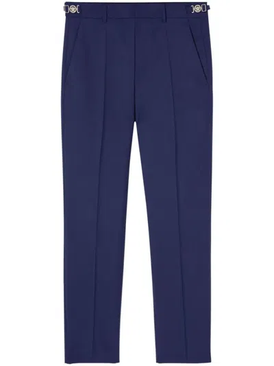 Versace Pressed-crease Tapered-leg Trousers In Navy