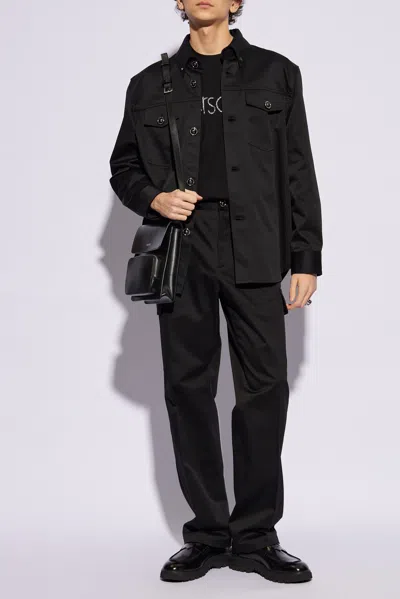 Versace Trousers With Logo In Black