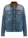 Versace Denim Overwashed Jacket With Embroidered-logo In Blue