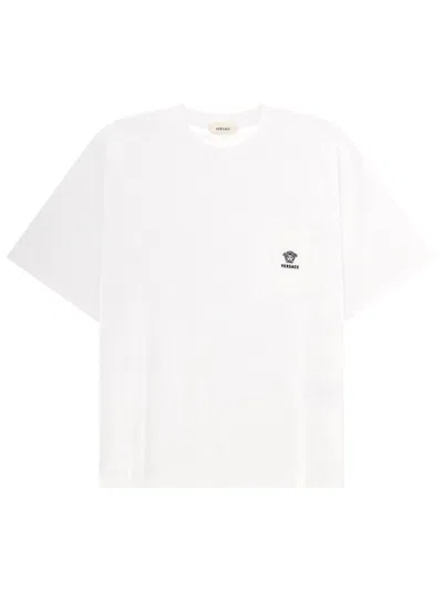Versace T-shirt Con Taschino E Logo In White