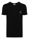 Versace Black Crewneck T-shirt With Medusa Logo Print In Stretch Cotton Man In Black