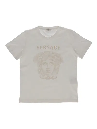 Versace T-shirt Jersey + St. Medusa Outline In Gray