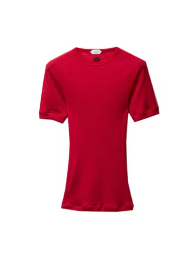 Versace T-shirt Rib With Medusa Embroidery In Red