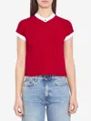 Versace Cotton V Neck Top Short Sleeves Buttons In Red