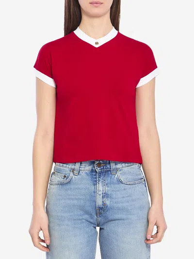 Versace Cotton V Neck Top Short Sleeves Buttons In Multi