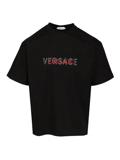 Versace T-shirt With Embroidered Logo In Multi