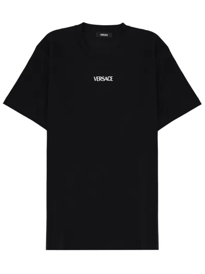 Versace Embroidered-logo T-shirt In Black