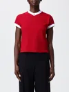 Versace Cotton V Neck Top Short Sleeves Buttons In Red
