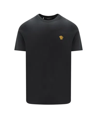 Versace Logo Cotton T-shirt In Black