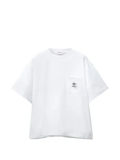 Versace White Cotton Jersey T-shirt With Medusa Embroidery