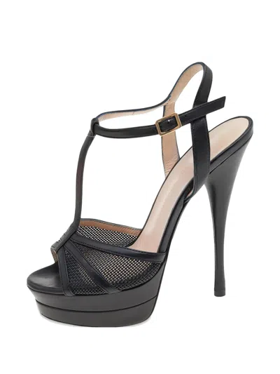 Pre-owned Versace T-strap Platform Sandals In Black