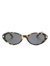 Versace Tubular Greca Oval-frame Sunglasses In Brown