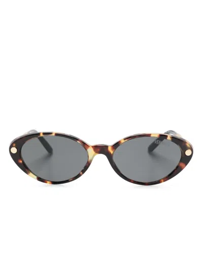 Versace Tubular Greca Oval-frame Sunglasses In Brown