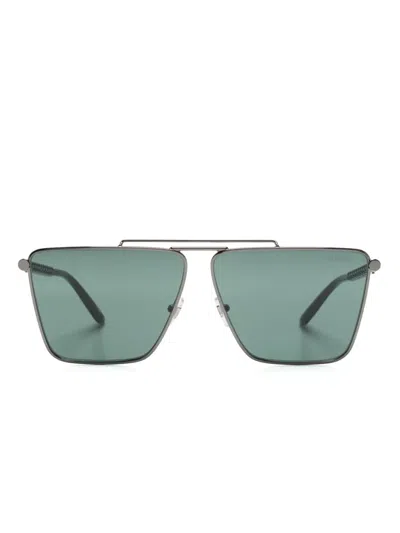 Versace Tubular Greca Rectangle-frame Sunglasses In Black