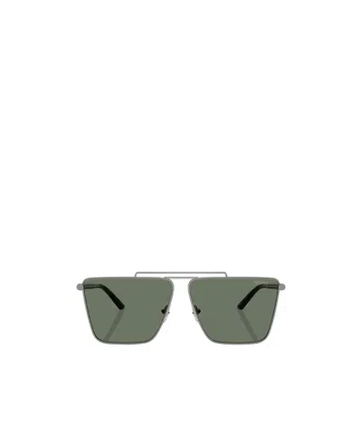 Versace Tubular Greca Rectangle-frame Sunglasses In Gray