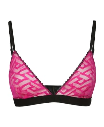 Versace Tulle Letter Combination Triangle Bra Underwear In Pink