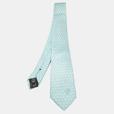 Pre-owned Versace Turquoise Blue Geometric Pattern Silk Tie