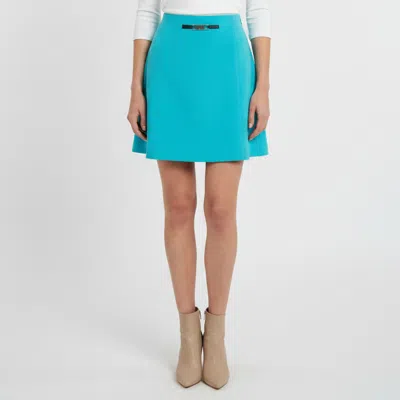 Pre-owned Versace Turquoise Knit Leather Trim Mini Skirt M In Green