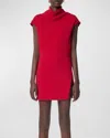 Versace Turtleneck Cap-sleeve Cady Slit Mini Dress In Lipstick Red