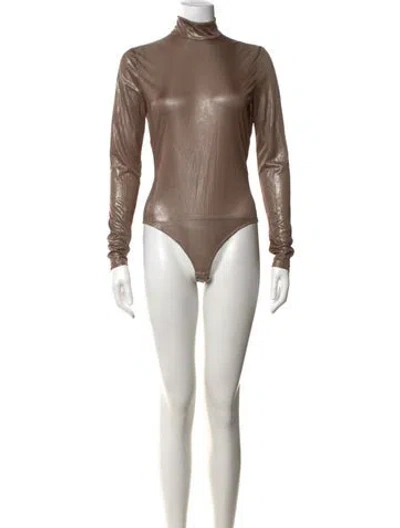 Pre-owned Versace Turtleneck Long Sleeve Bodysuit In Brown/metallic