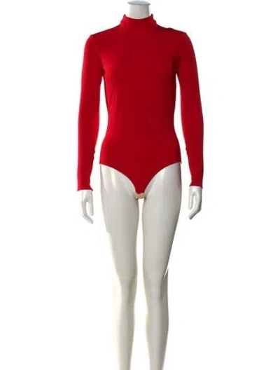 Pre-owned Versace Turtleneck Long Sleeve Bodysuit In Red