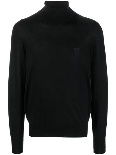 Versace Turtleneck Medusa Pullover In Black