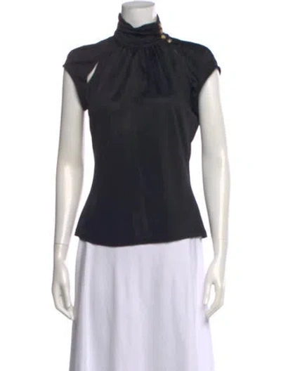 Pre-owned Versace Turtleneck Short Sleeve Top In Black