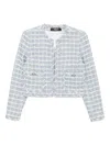 Versace Medusa Cropped Cotton-blend Tweed Jacket In Blue