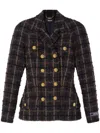 Versace Melange Wool Tweed Blazer Jacket In Brown