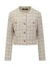 Versace Long Sleeves Tweed Blazer With Front Pockets In Pink