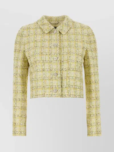 Versace Tweed Blazer With Button Cuffs And Cropped Length In Green