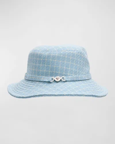 Versace Tweed Bucket Hat In Blue