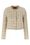 Versace Beige Cropped Jacket With Medusa Head Motif Button In Neutral